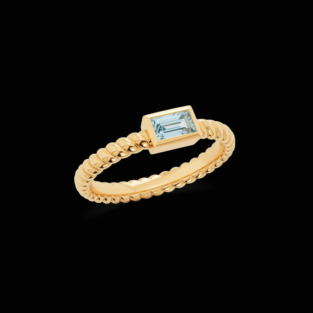Minimalist Yellow Gold Ring with Natural Blue Topaz