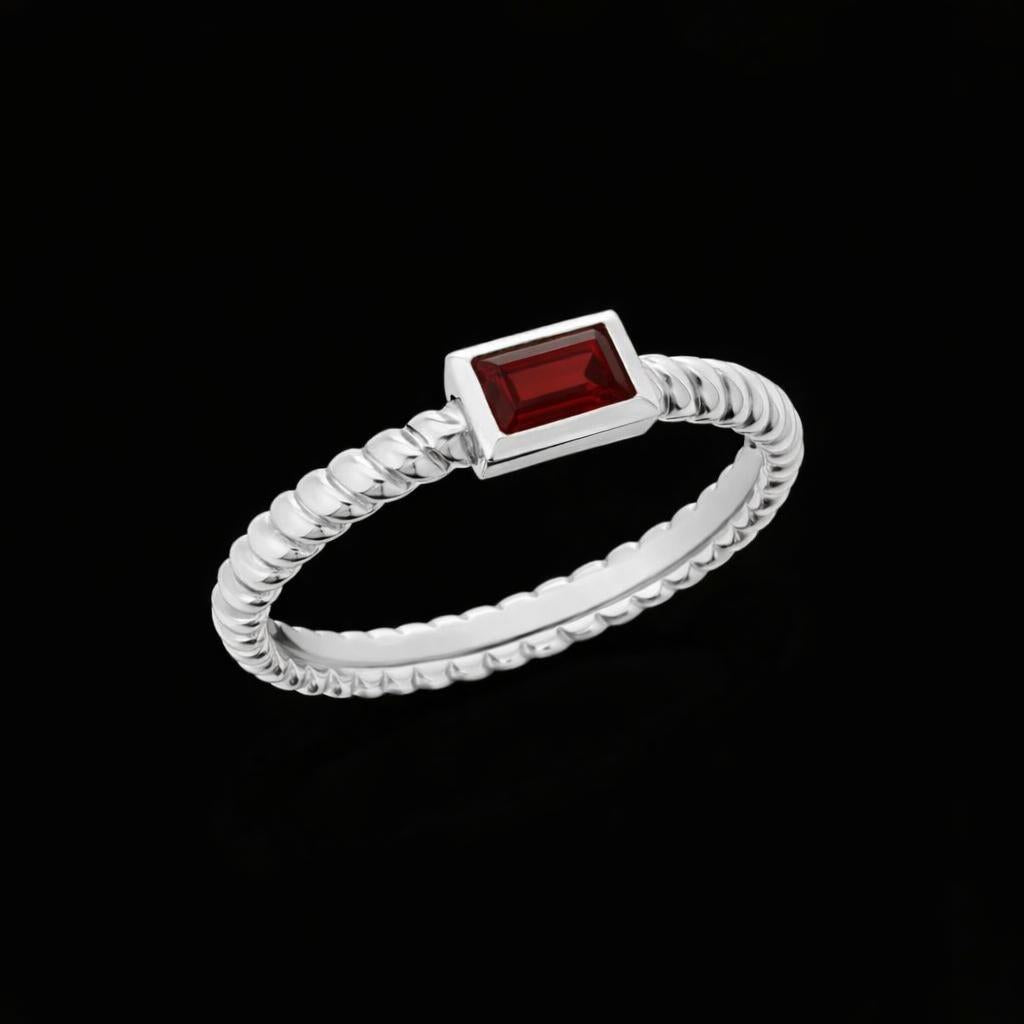 Minimalist White Gold Ring with Red Garnet