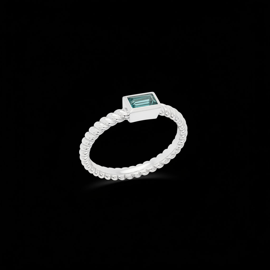 Minimalist White Gold Ring with Natural Blue Topaz