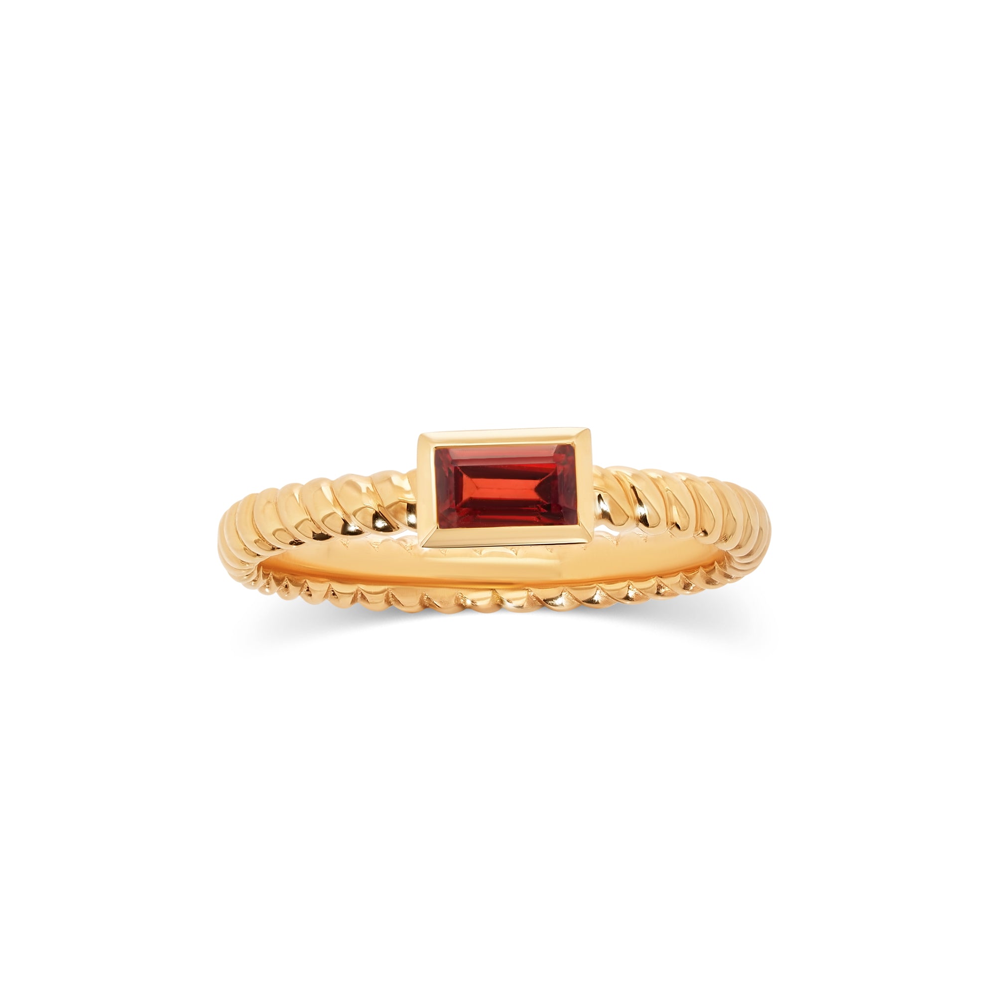 Minimalist Yellow Gold Ring with Red Garnet