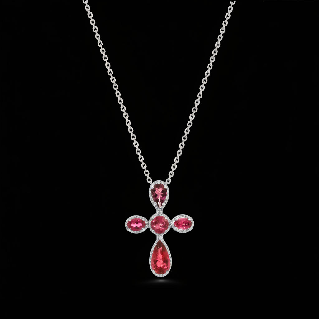 Rubellite Tourmaline Cross Pendant