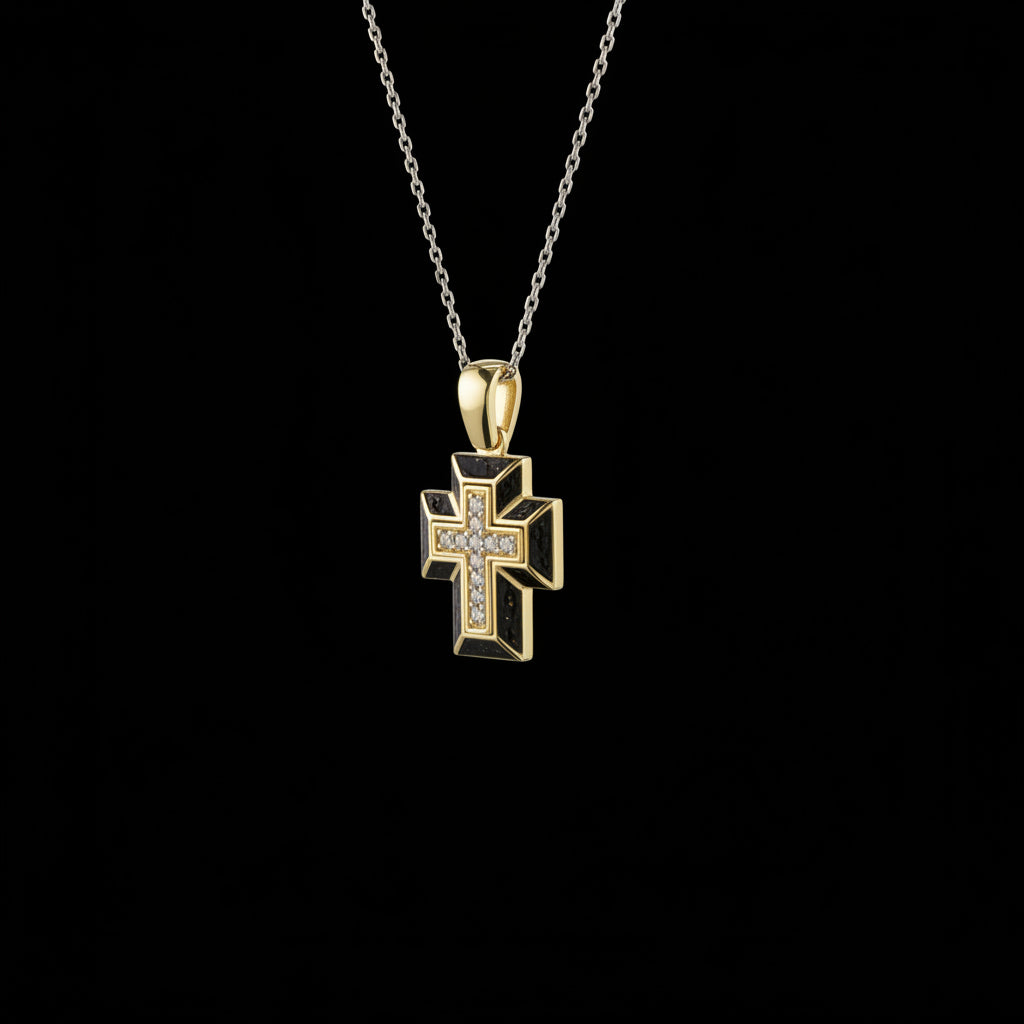 Small Handcrafted Black Hot Enamel Cross Pendant
