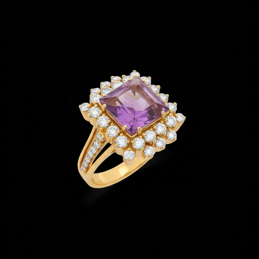 Amethyst Diamonds Ring