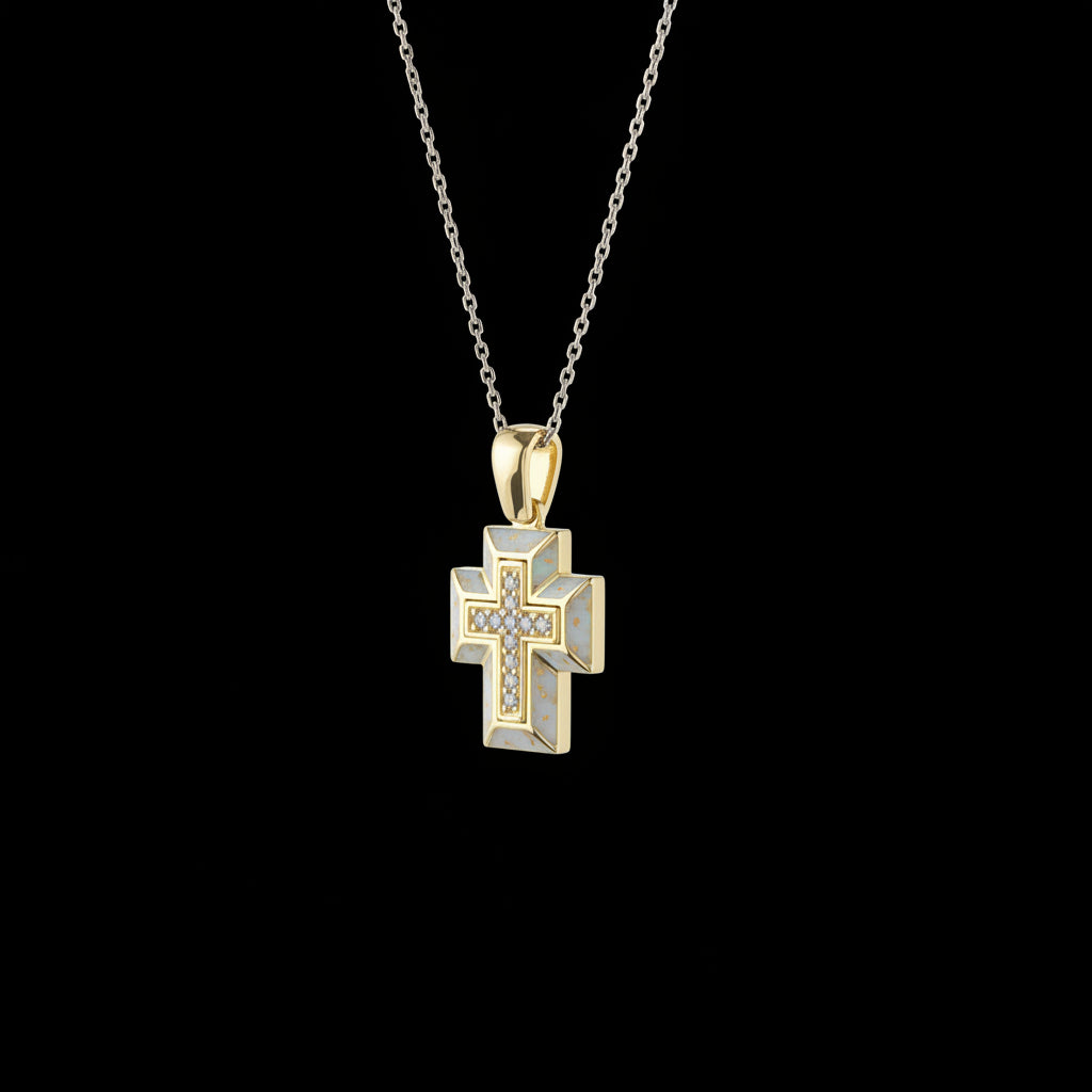 Small Handcrafted White Hot Enamel Cross Pendant