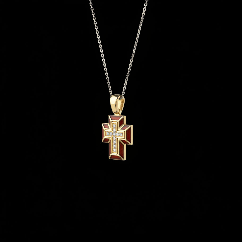 Small Handcrafted Red Hot Enamel Cross Pendant