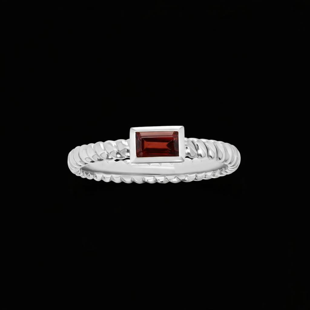 Minimalist White Gold Ring with Red Garnet