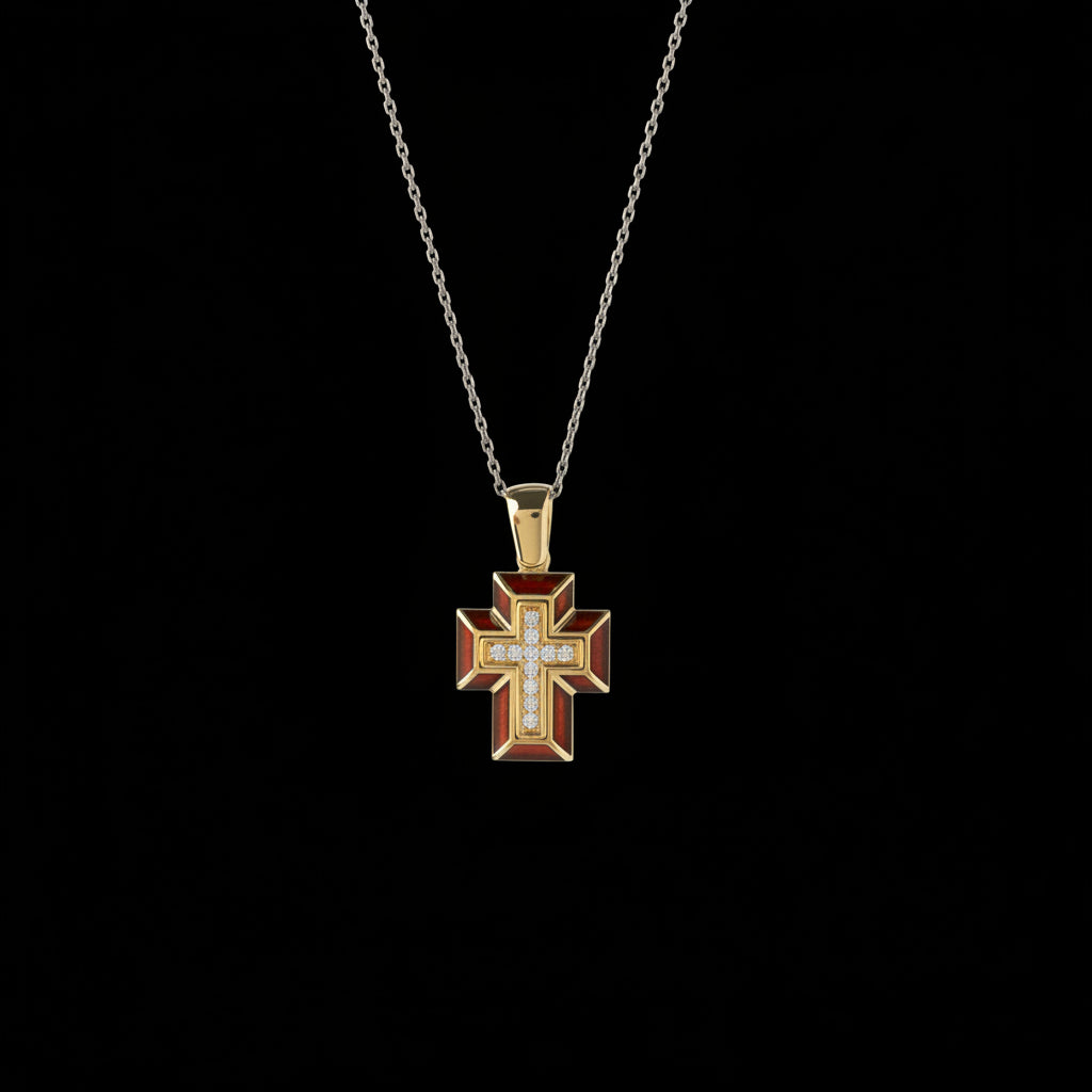 Small Handcrafted Red Hot Enamel Cross Pendant