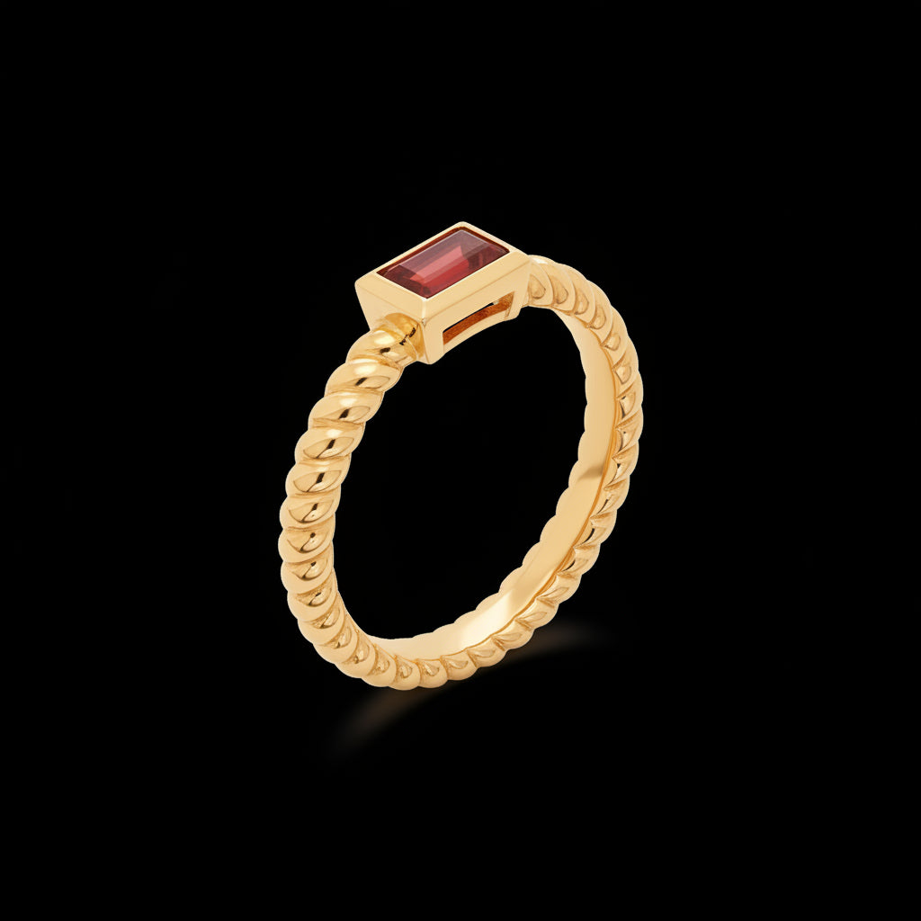 Minimalist Yellow Gold Ring with Red Garnet