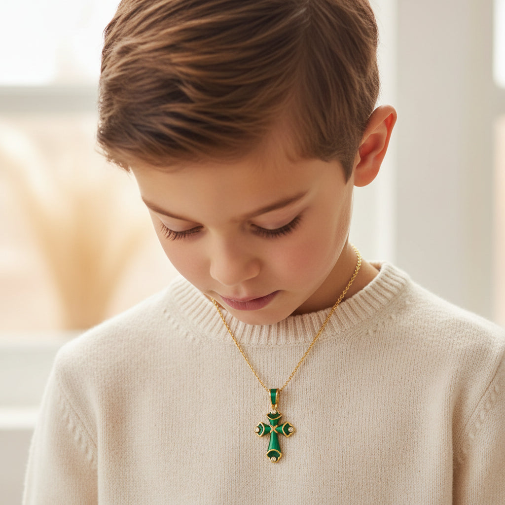 Small Green Enamel Cross – Unique Design