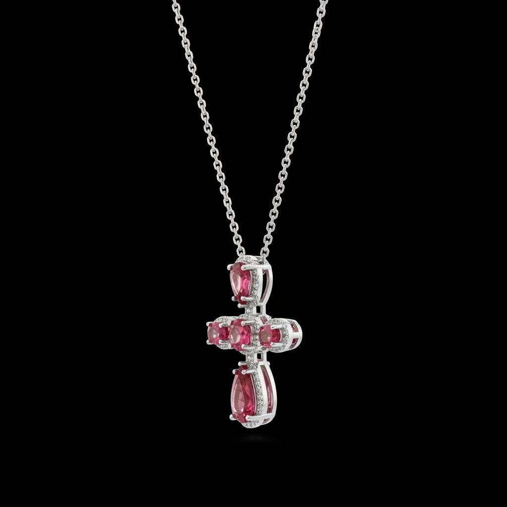 Rubellite Tourmaline Cross Pendant