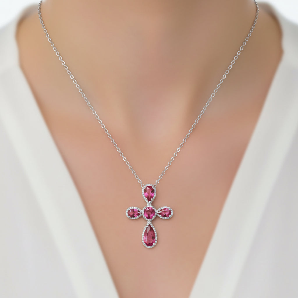Rubellite Tourmaline Cross Pendant