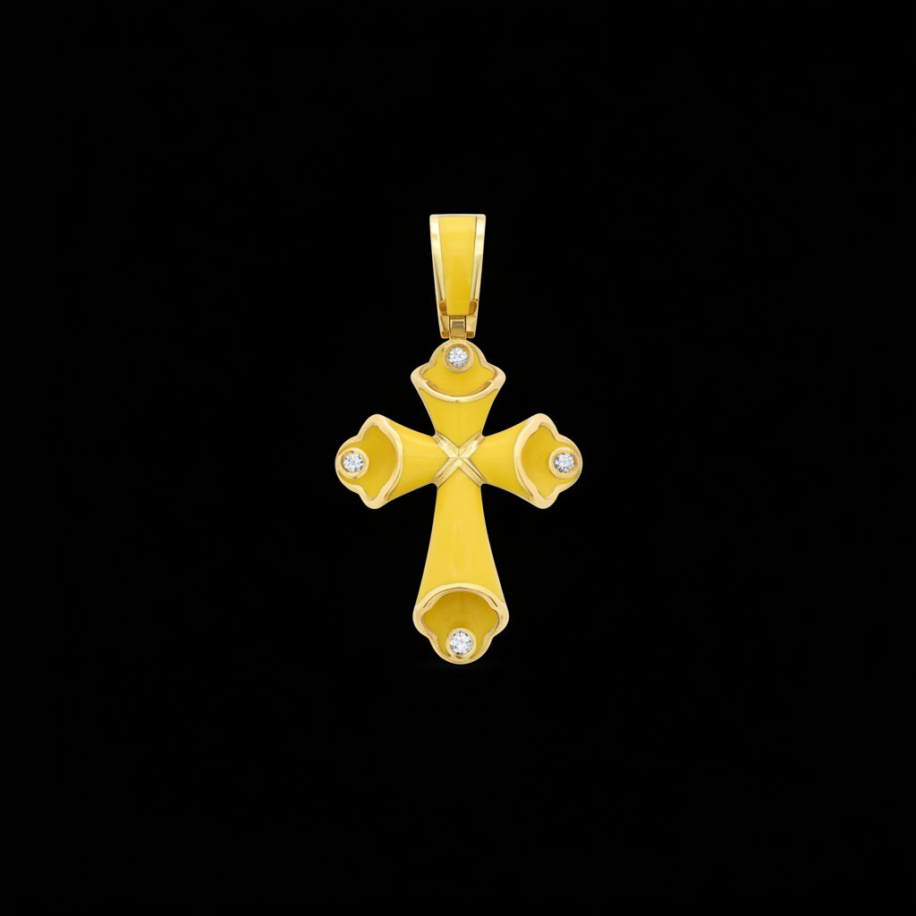 Small Yellow Enamel Cross – Unique Design