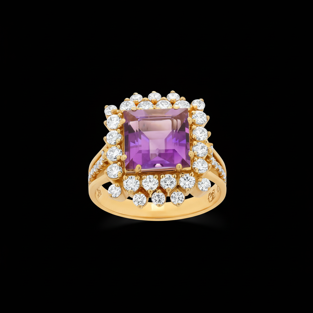Amethyst Diamonds Ring
