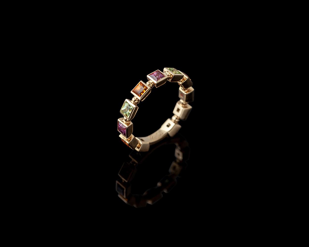Minimalist Yellow Gold Ring with Multicolor Natural Gemstones