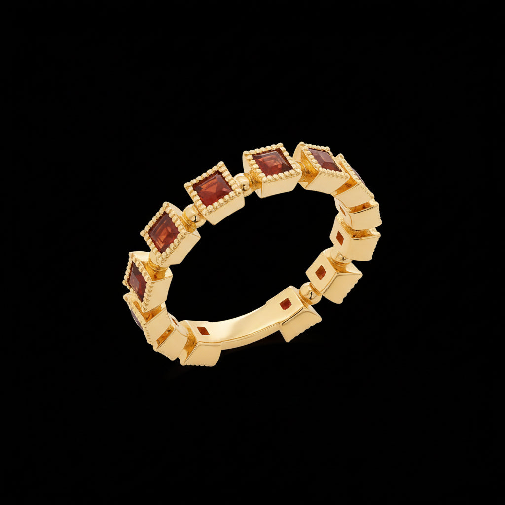 Unique Red Garnet Minimalist Gold Ring