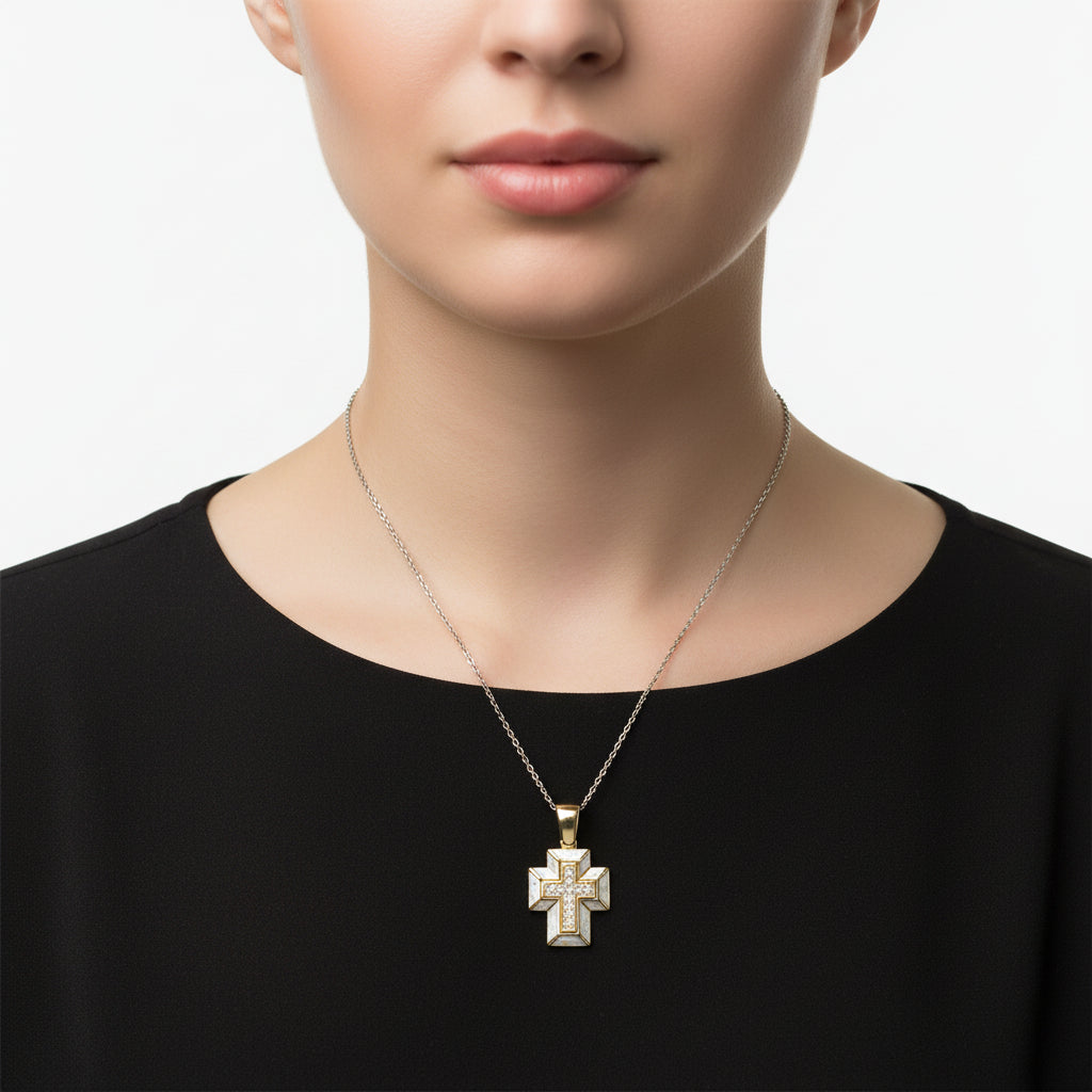 Small Handcrafted White Hot Enamel Cross Pendant
