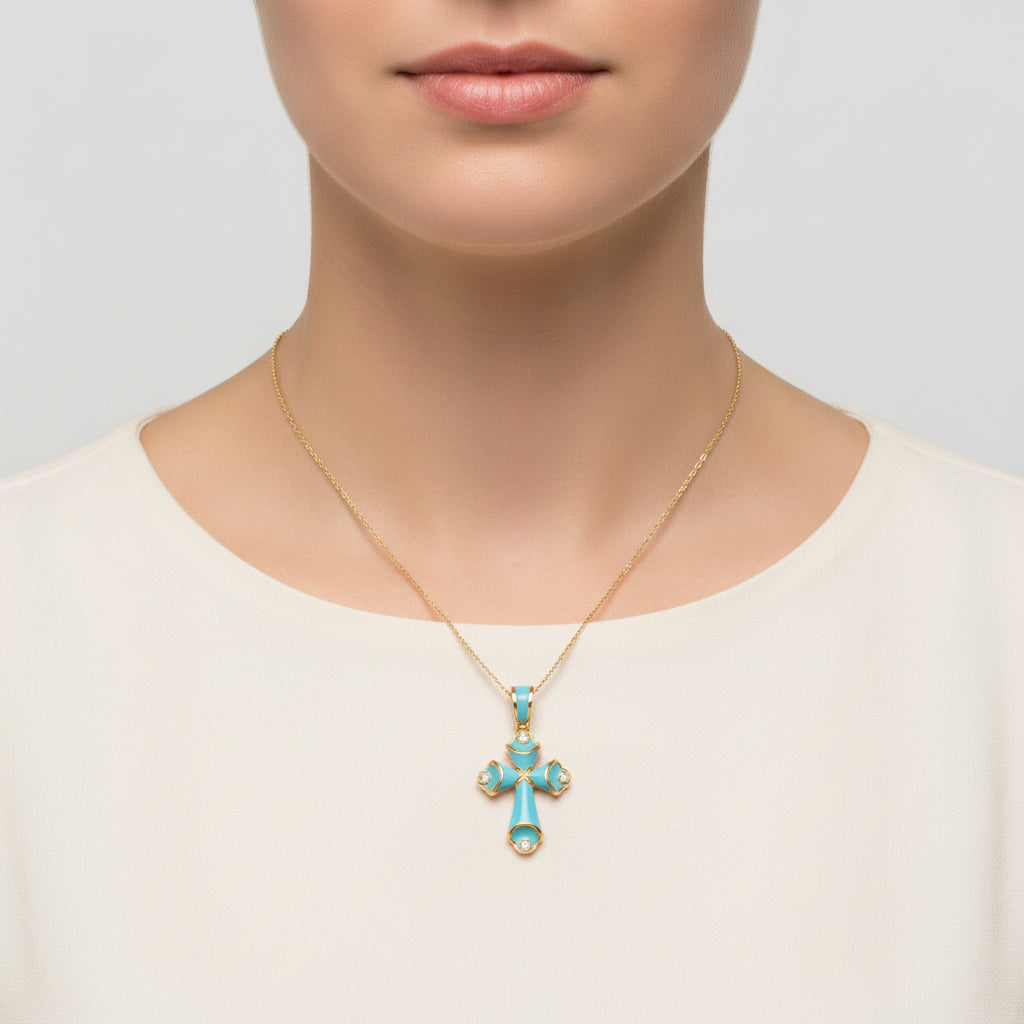 Small Turquoise Enamel Cross – Unique Design
