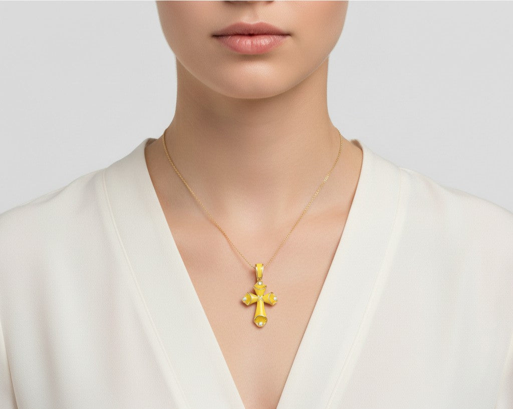 Small Yellow Enamel Cross – Unique Design