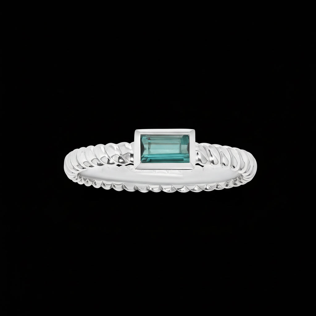 Minimalist White Gold Ring with Natural Blue Topaz
