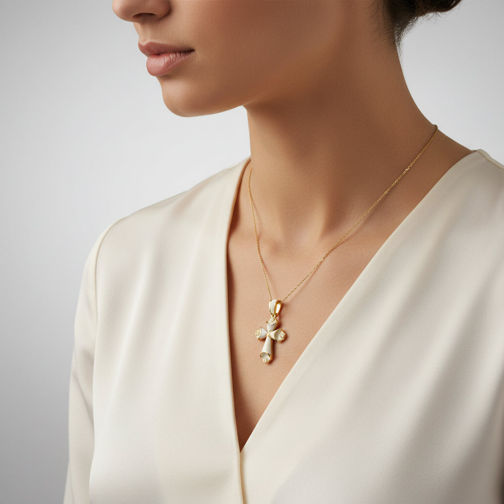 Small White Enamel Cross – Unique Design