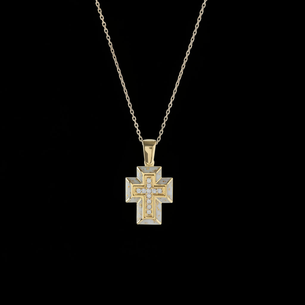 Small Handcrafted White Hot Enamel Cross Pendant