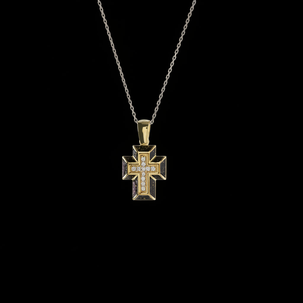 Small Handcrafted Black Hot Enamel Cross Pendant
