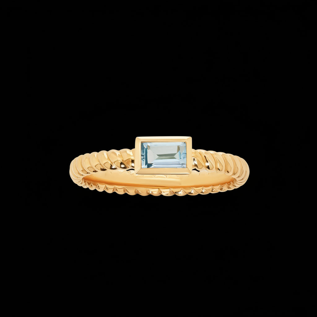 Minimalist Yellow Gold Ring with Natural Blue Topaz