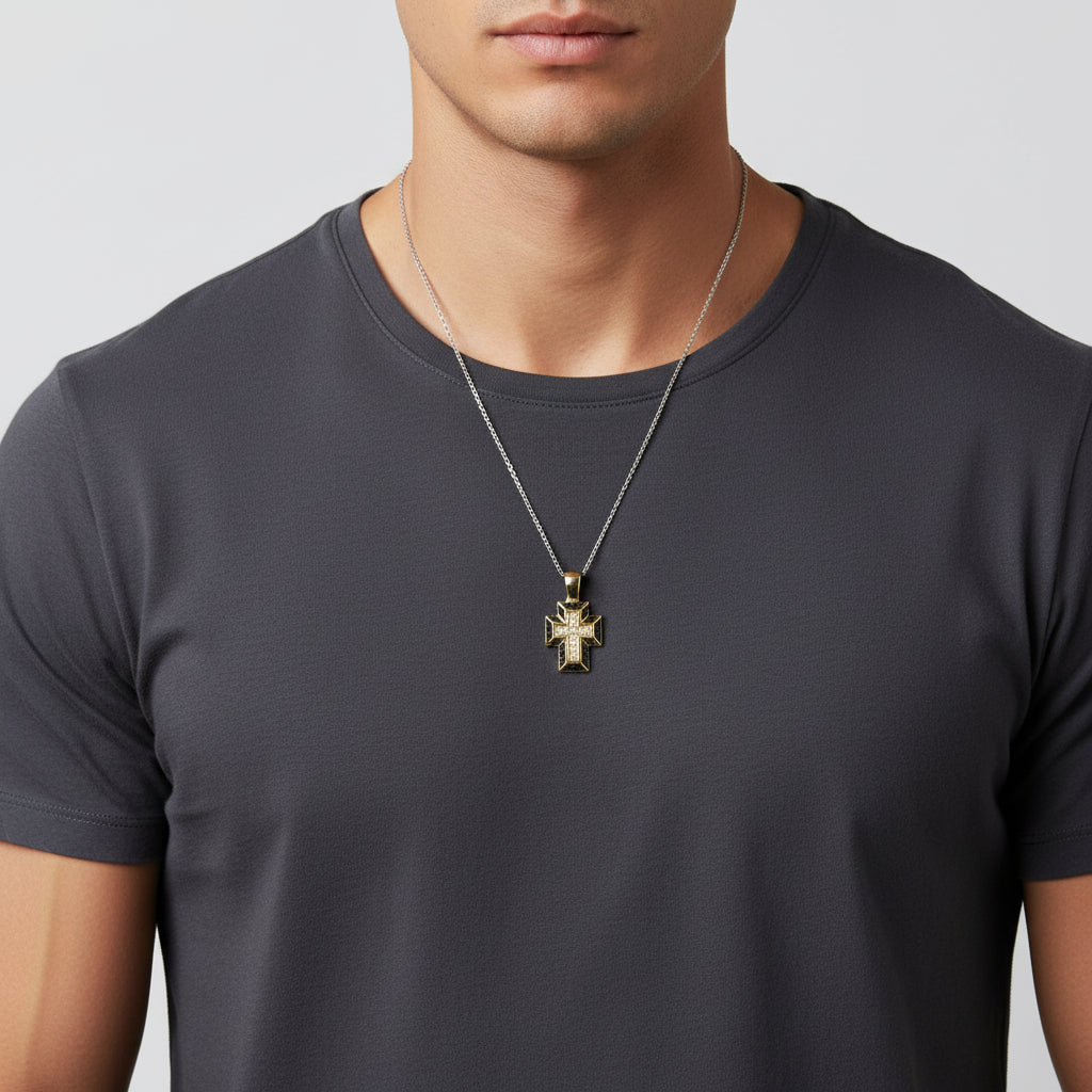 Small Handcrafted Black Hot Enamel Cross Pendant