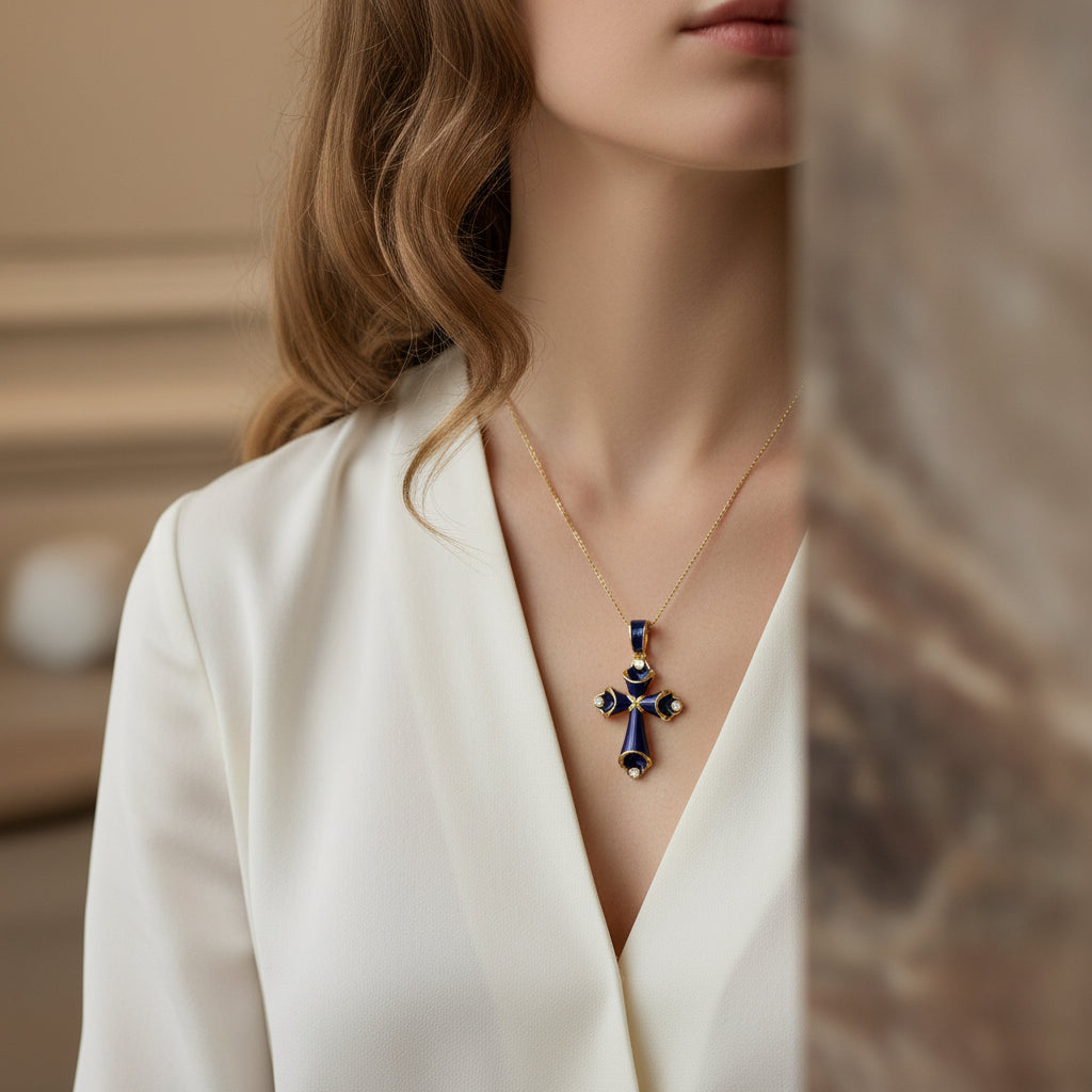 Small Cobalt Blue Enamel Cross – Unique Design