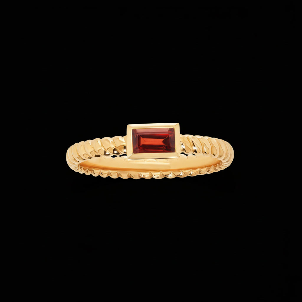 Minimalist Yellow Gold Ring with Red Garnet